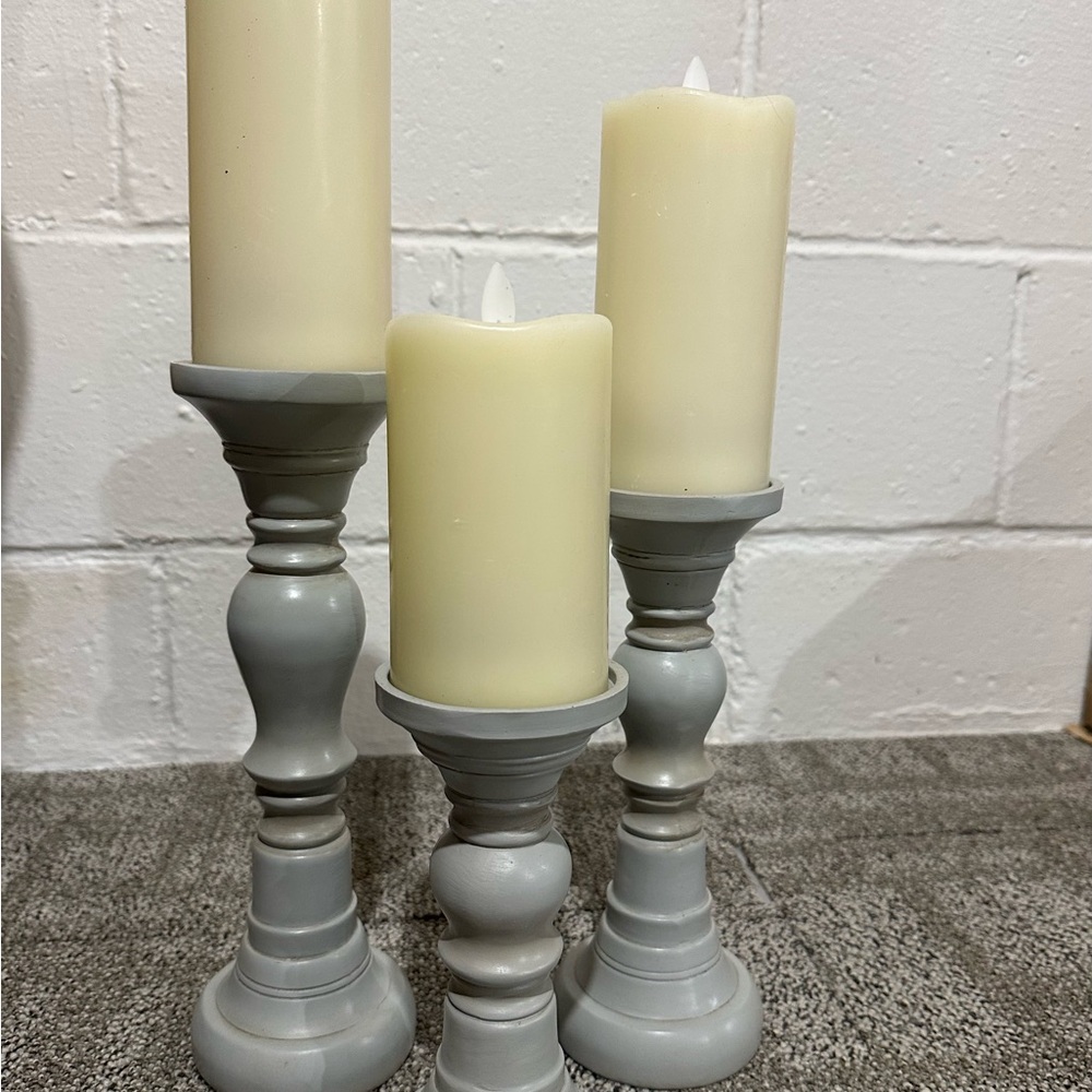 Distressed Gray Candle Holders & Candles